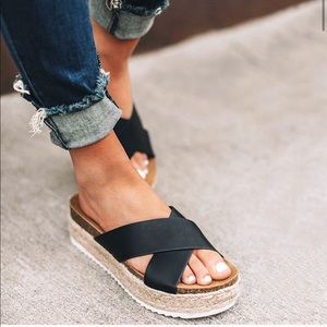 Open Toe Cross Platform Espadrille Sandals